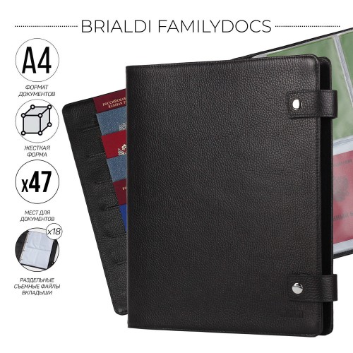 Большая папка с жестким каркасом для документов А4 BRIALDI Familydocs (документы всей семьи) relief black